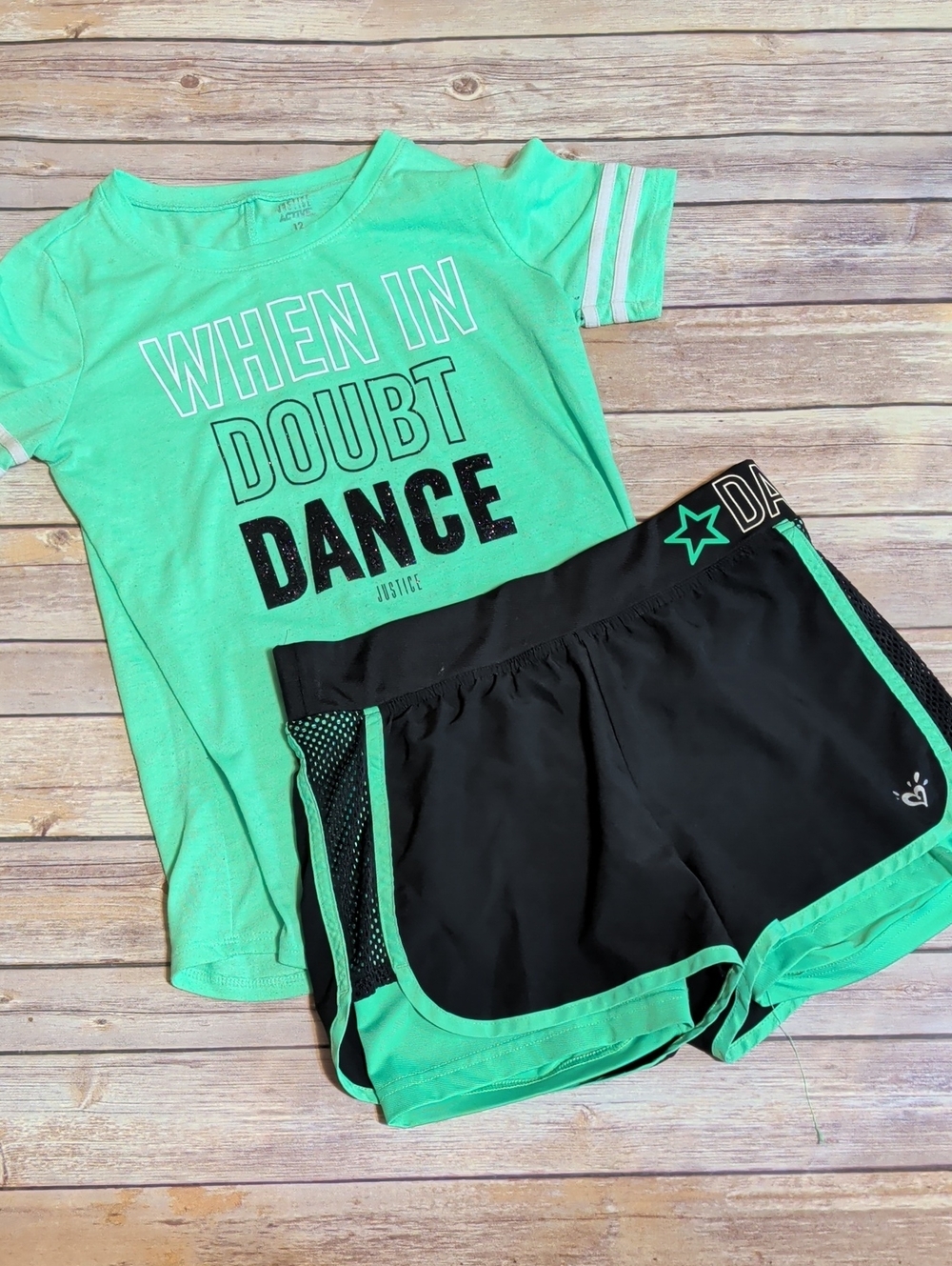 Justice Black & Mint Athletic Shorts with Mesh Trim